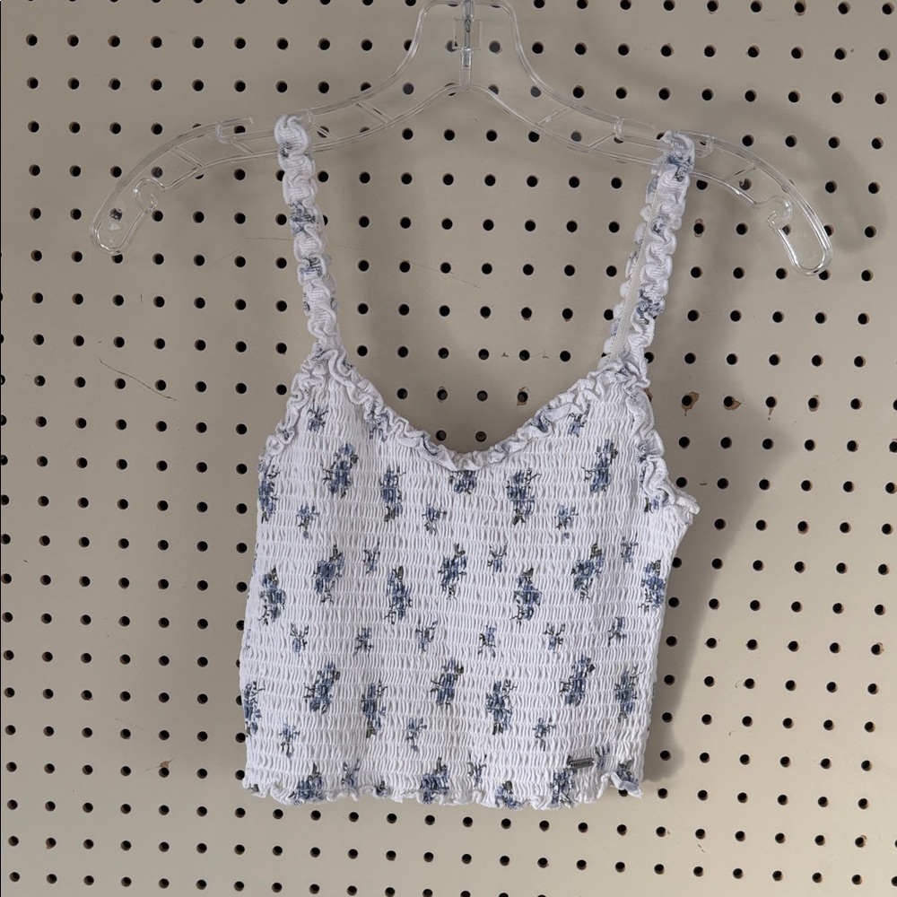 Hollister White and Blue Floral Crop Top